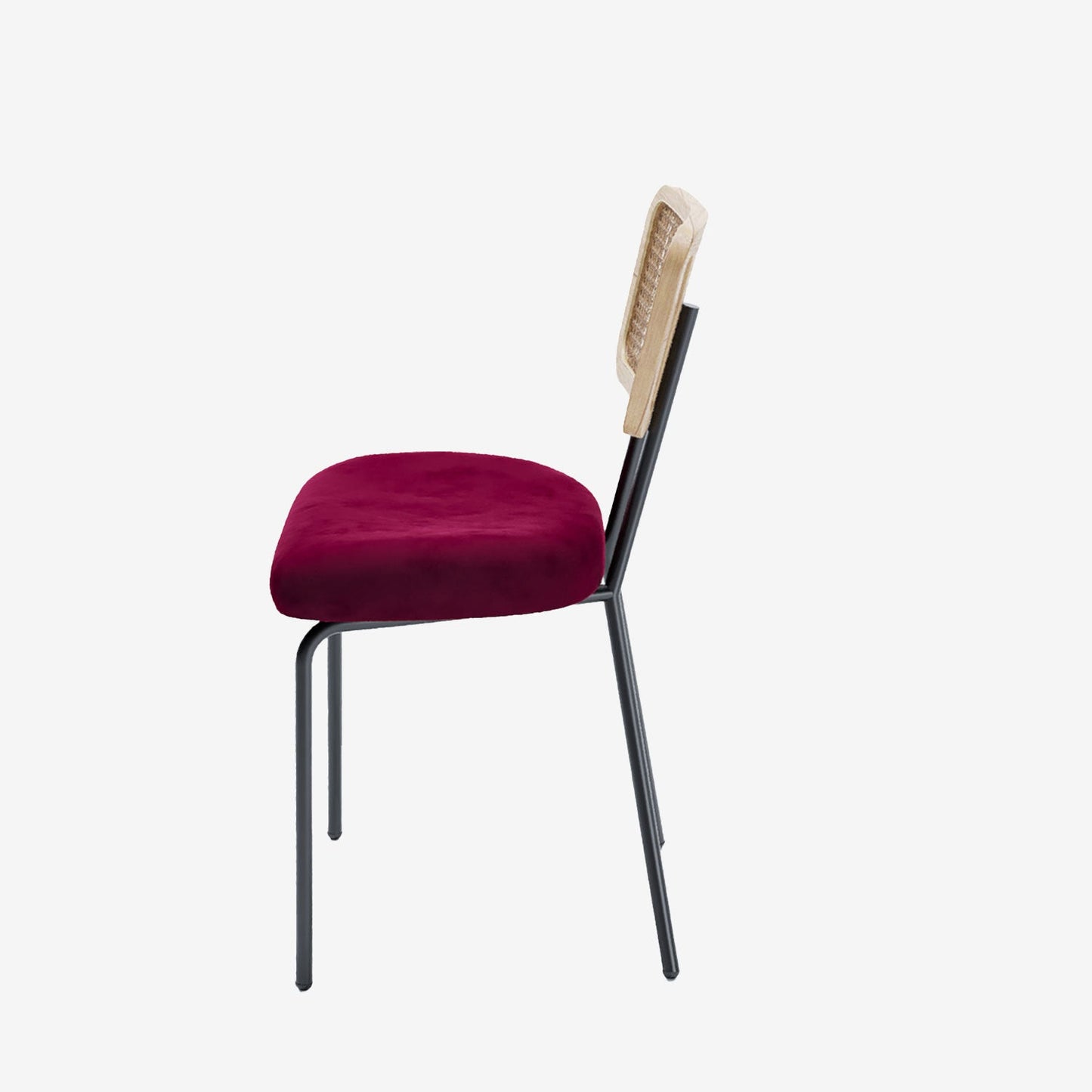 Lot de 2 chaises dossier rotin coussin velours bordeaux Sofia