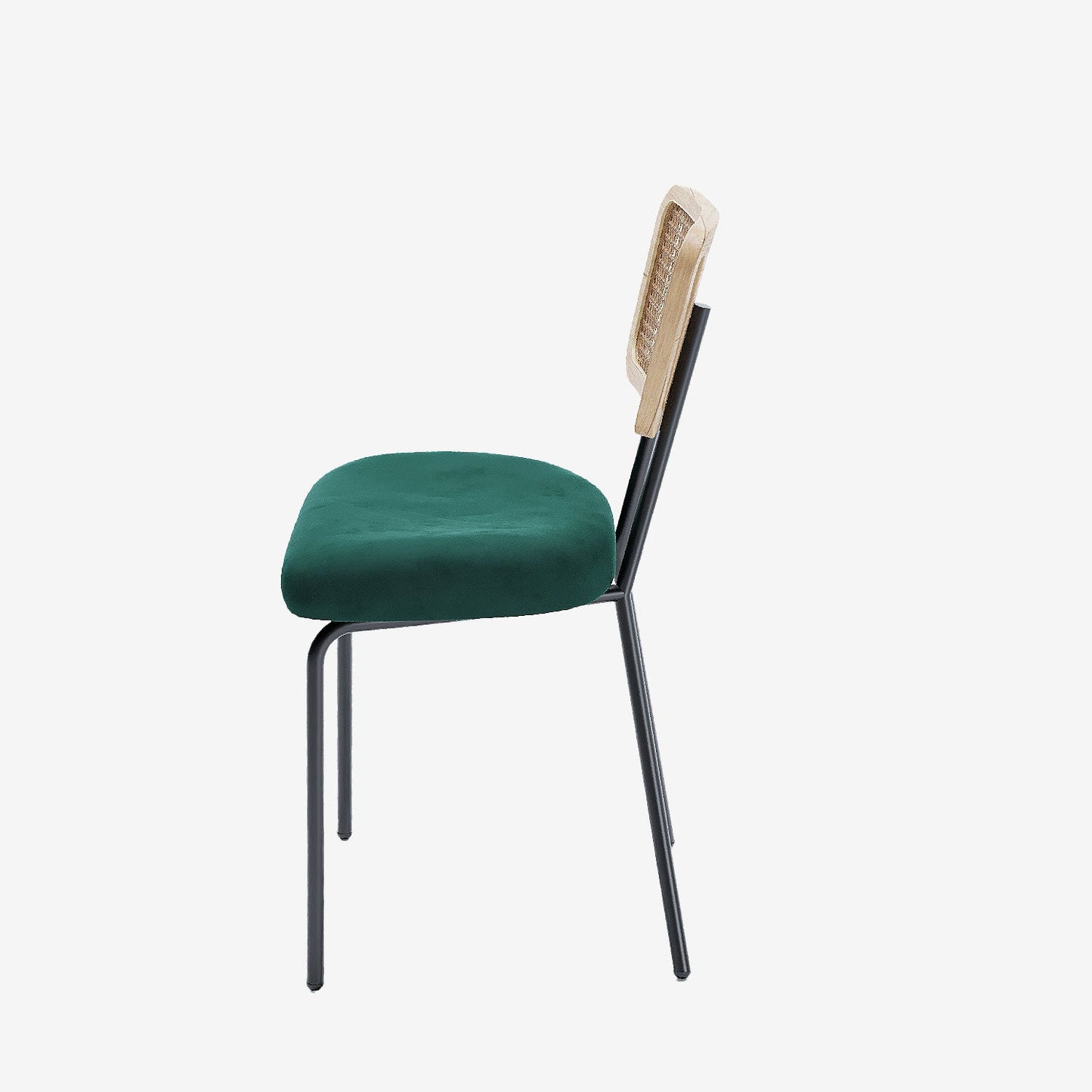 Lot de 2 chaises dossier rotin coussin velours vert Sofia
