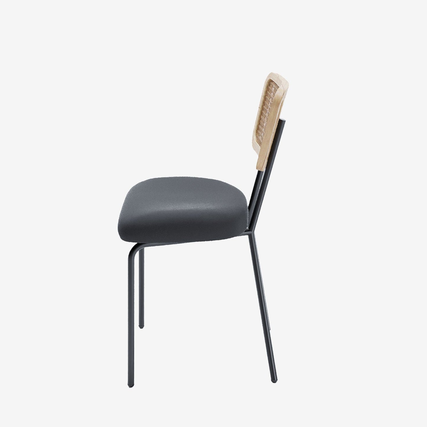 Lot de 2 chaises dossier rotin coussin velours noir Sofia