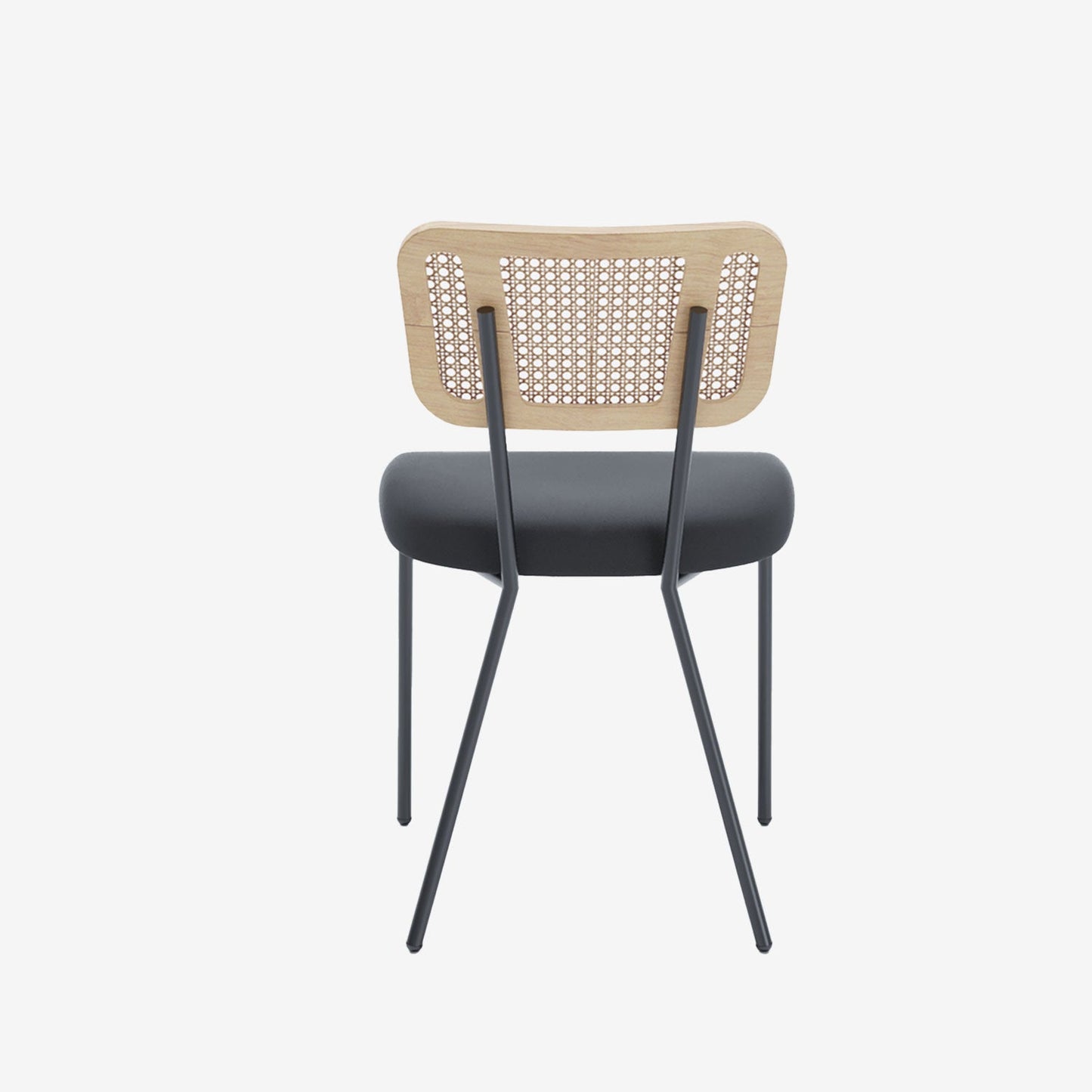 Lot de 2 chaises dossier rotin coussin velours noir Sofia