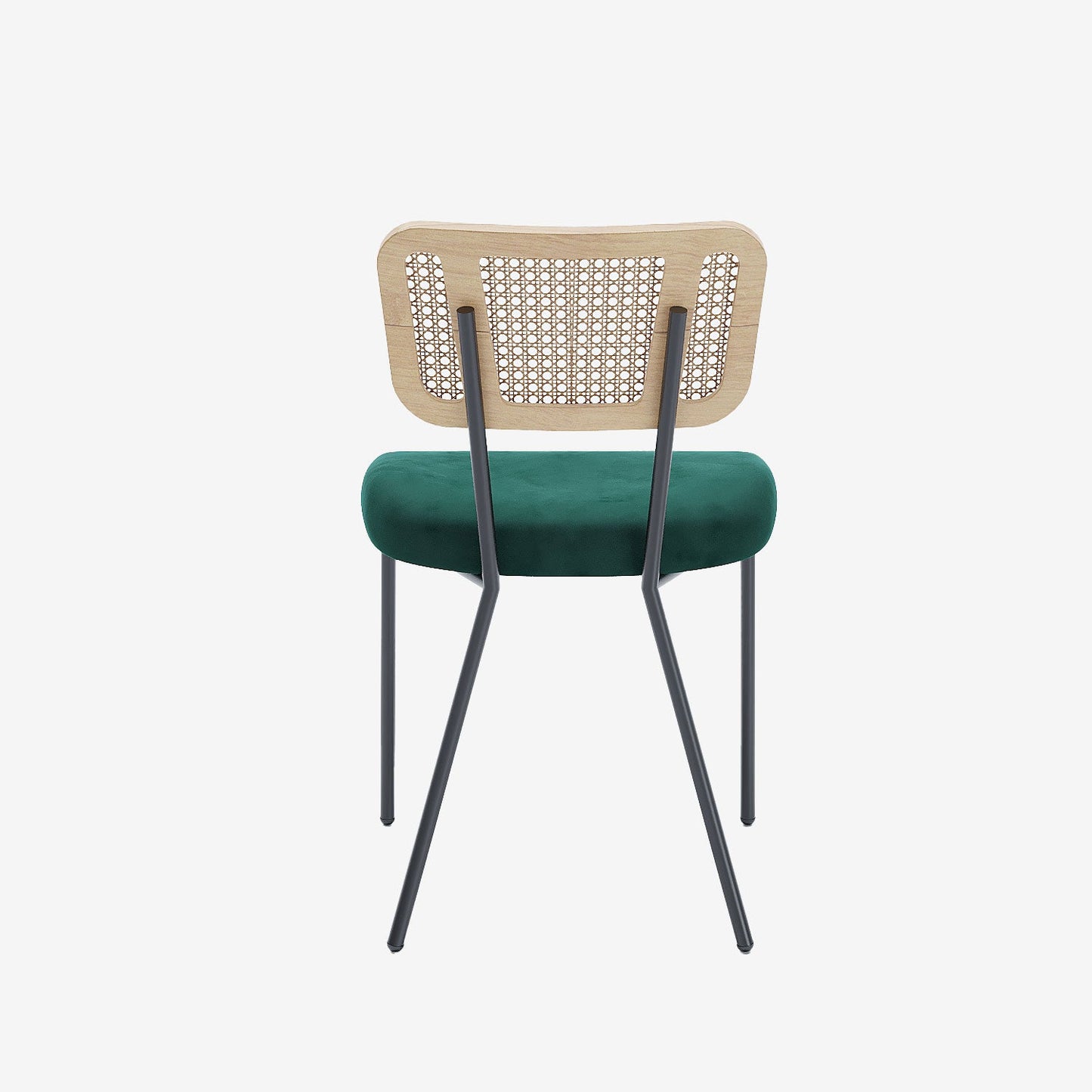 Lot de 2 chaises dossier rotin coussin velours vert Sofia