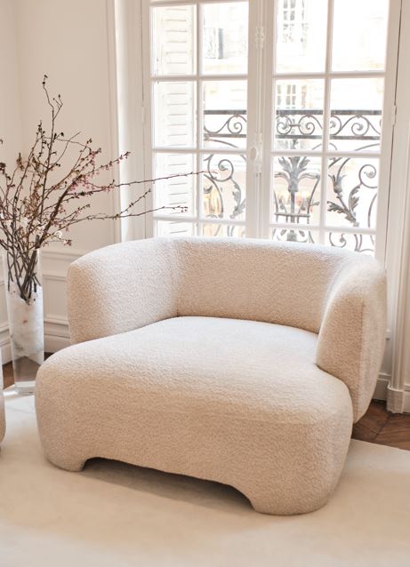 Causeuse Albano - Fauteuil 1,5 place bouclé crème