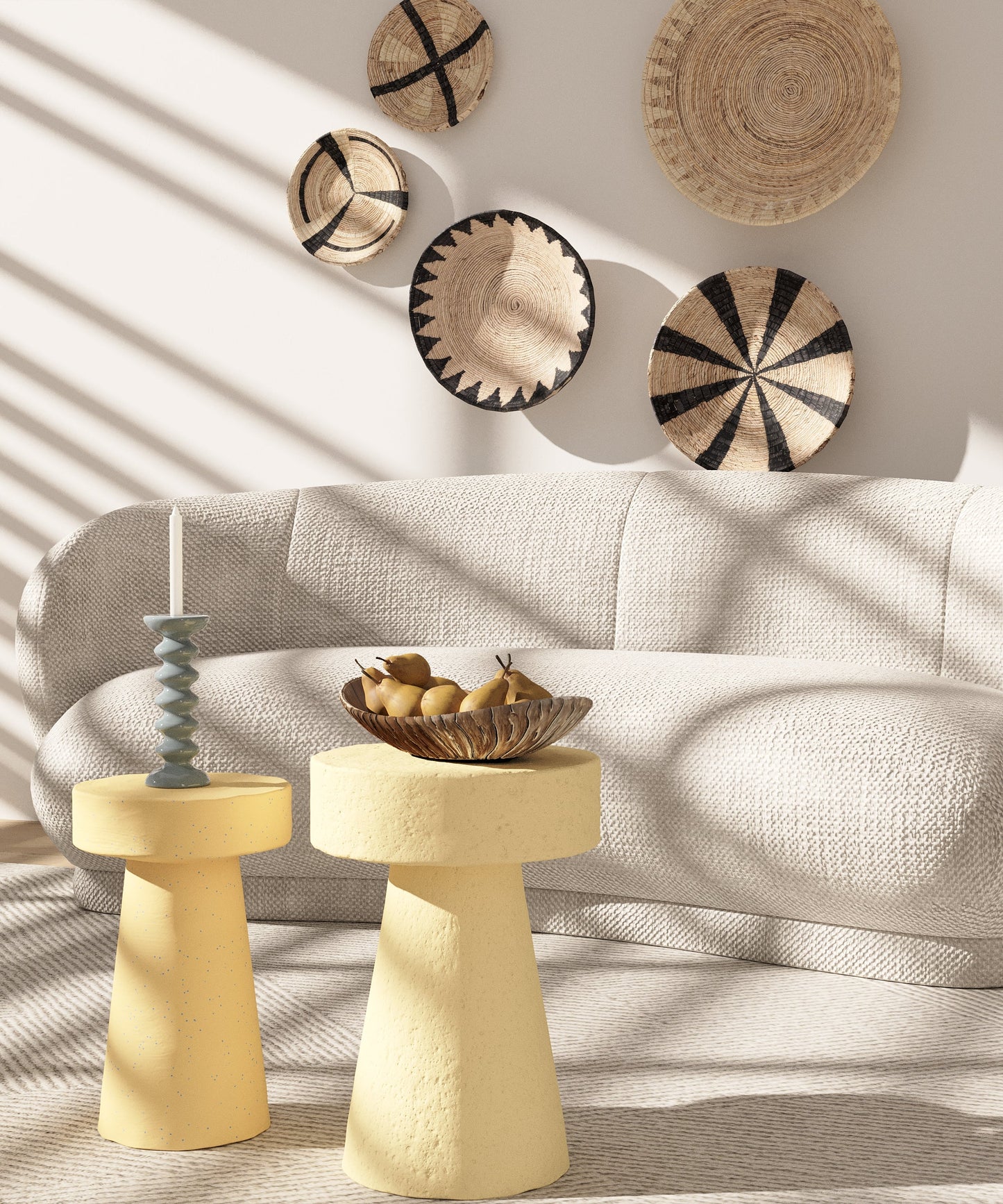 Petite table d'appoint ronde design en magnésie mouchetée de bleu Anémone