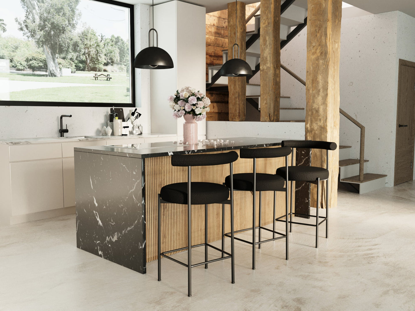 Lot de 2 chaises de bar bouclette grise anthracite Charlotte