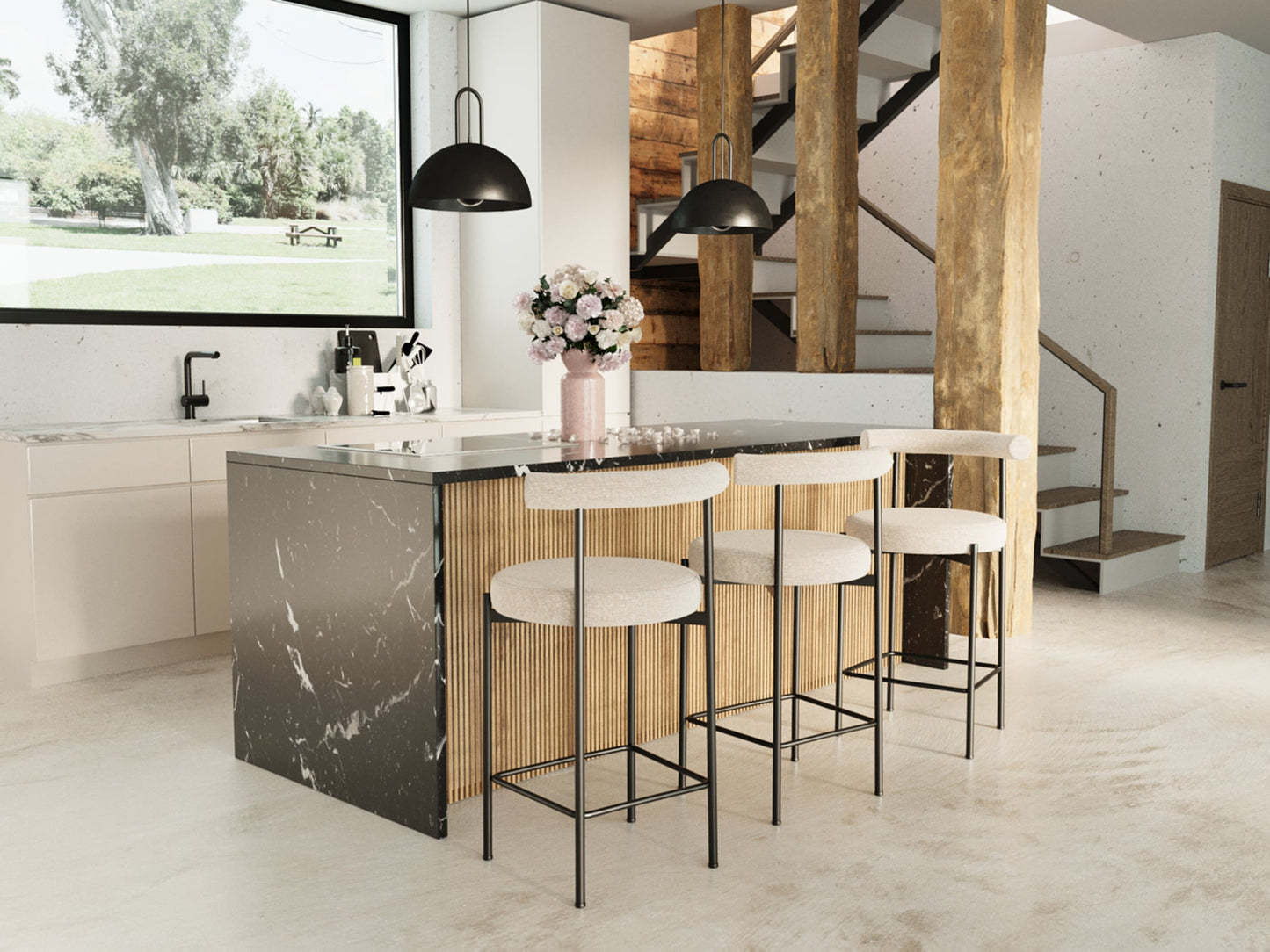 Lot de 2 chaises de bar velours crème Charlotte