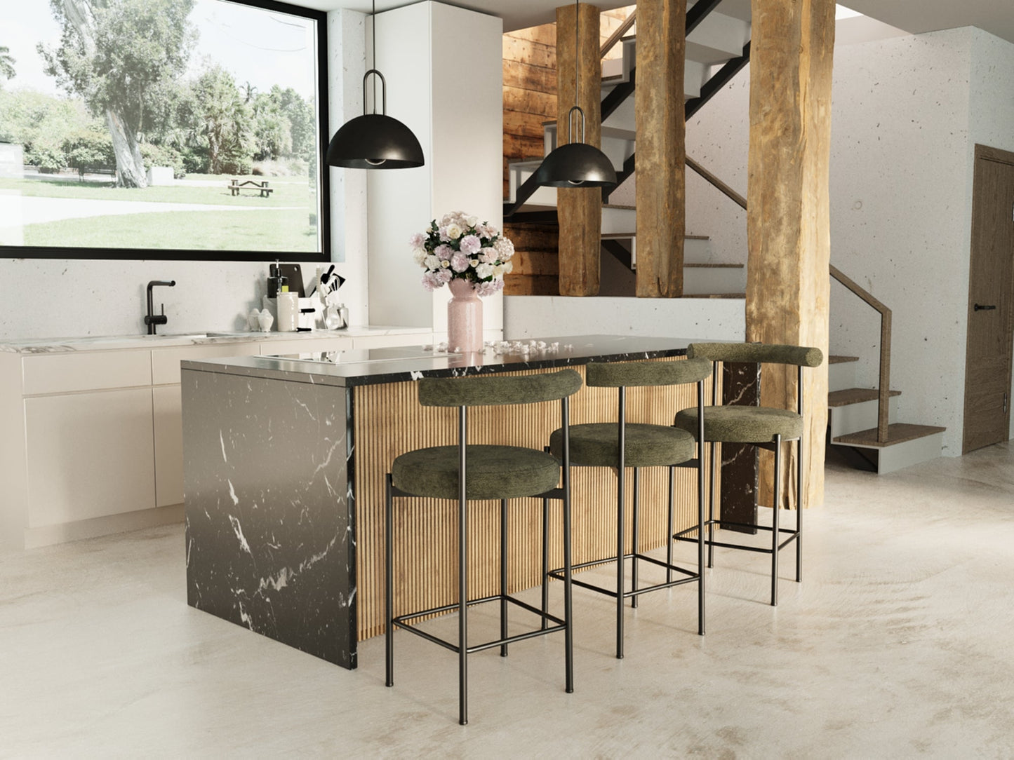 Lot de 2 chaises de bar velours vert Charlotte
