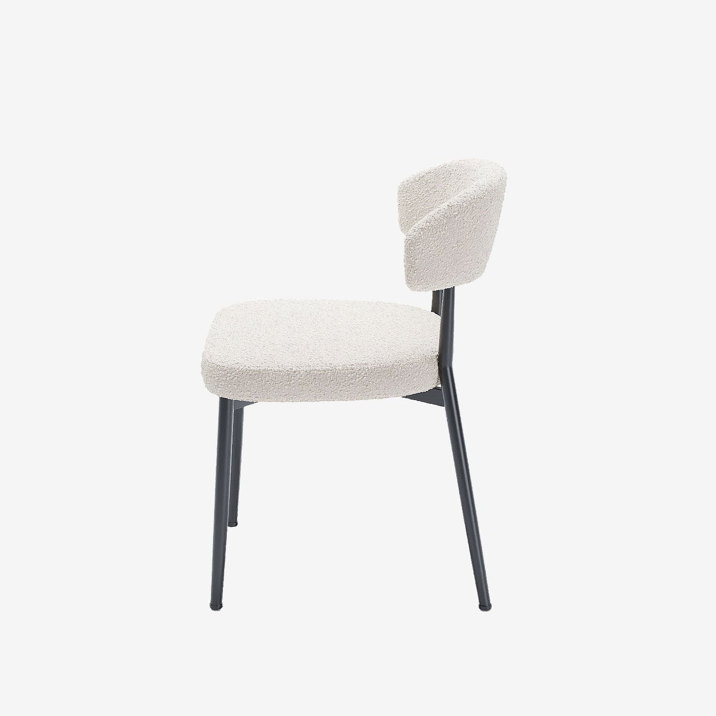 Lot de 2 chaises de salle à manger en tissu bouclette blanche & métal noir Mona