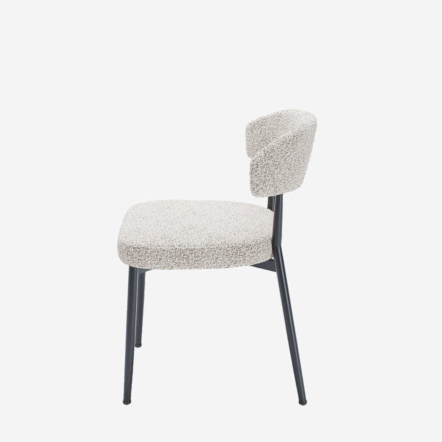Lot de 2 chaises de salle à manger en tissu bouclette gris et blanc & métal noir Mona