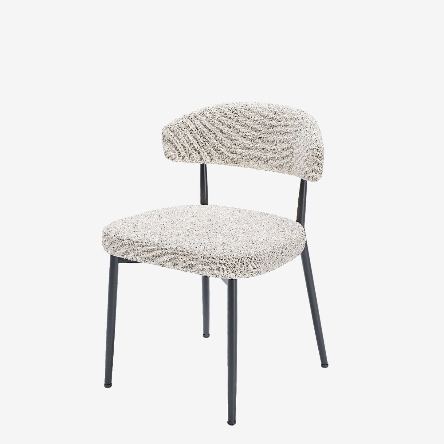 Lot de 2 chaises de salle à manger en tissu bouclette gris et blanc & métal noir Mona