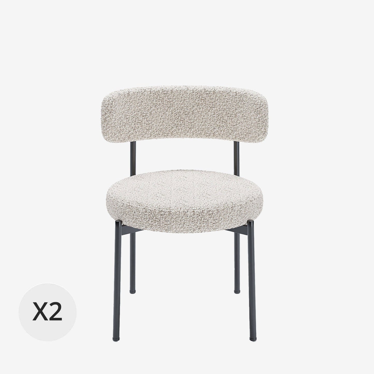 Lot de 2 chaises de table bouclette grise et blanche Scarlett