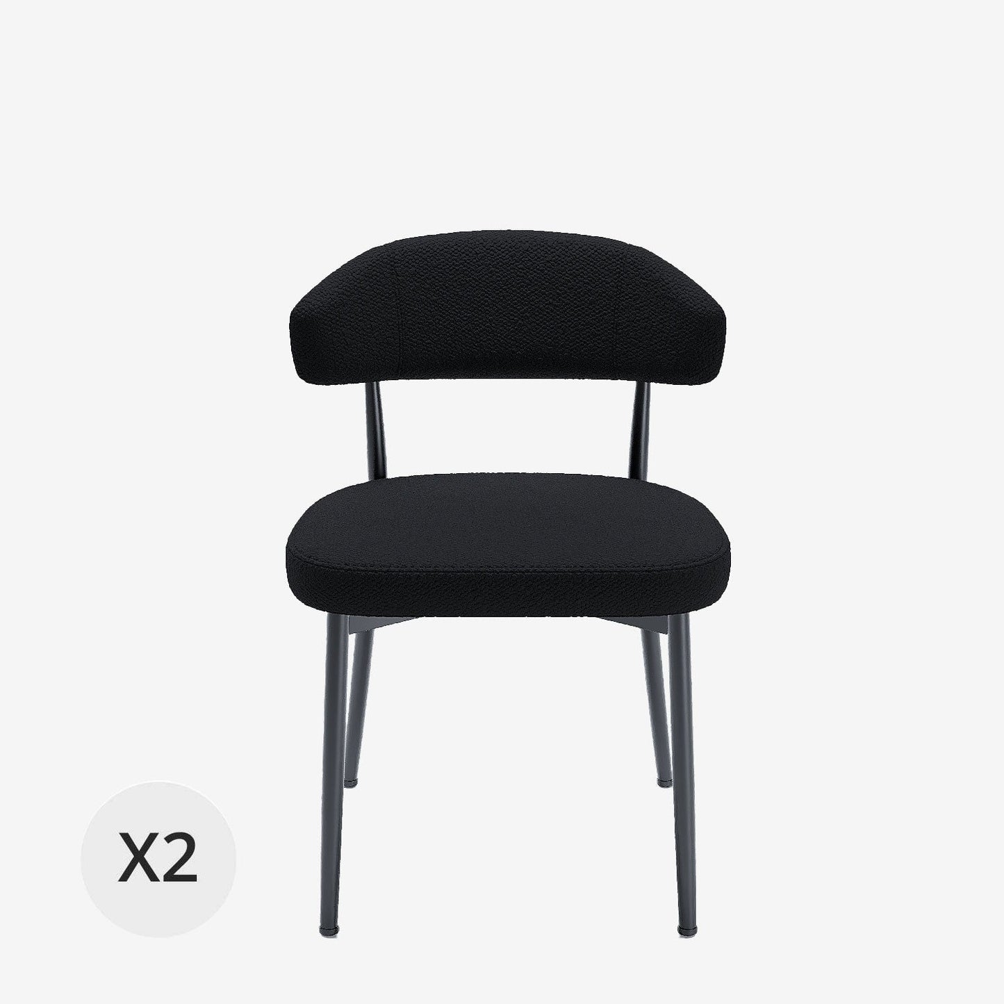 Lot de 2 chaises de salle à manger en tissu bouclette gris anthracite & métal noir Mona
