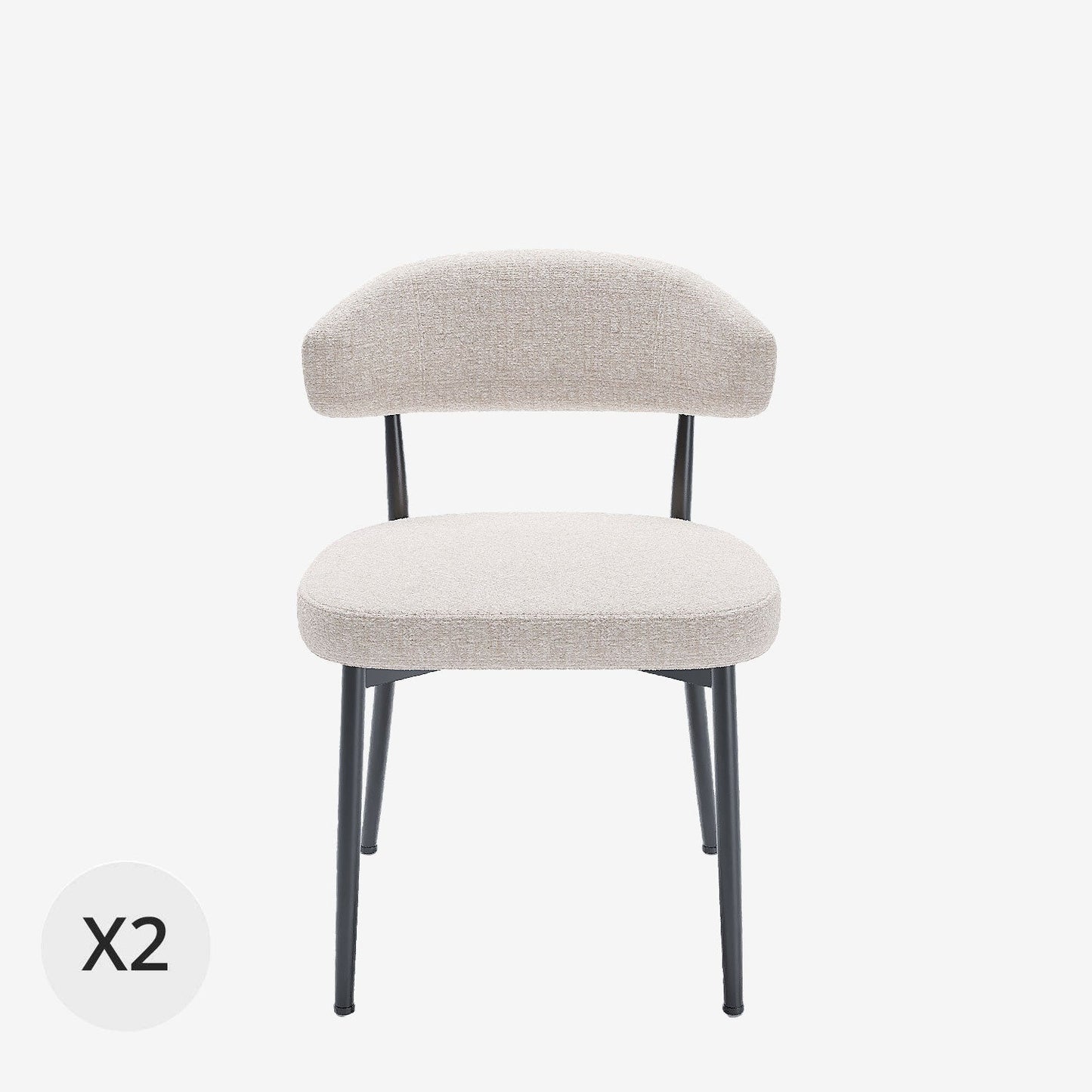 Lot de 2 chaises de salle à manger en velours crème & métal noir Mona
