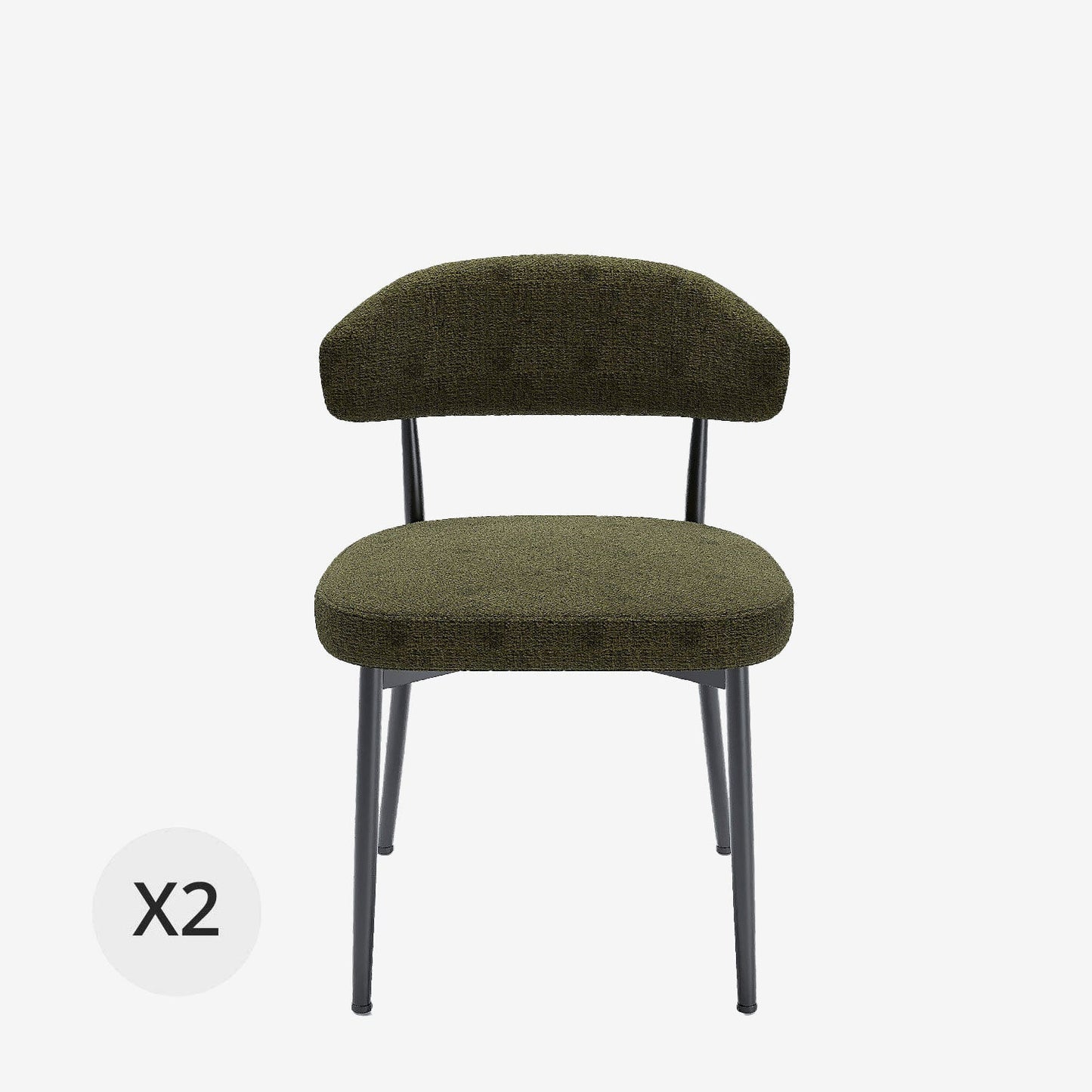 Lot de 2 chaises de salle à manger en velours vert & métal noir Mona