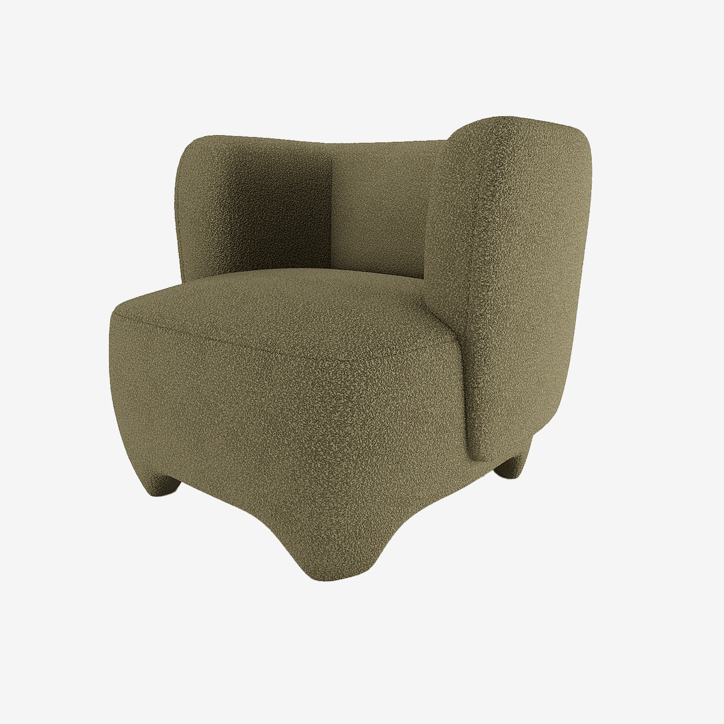 Fauteuil en laine bouclée vert kaki