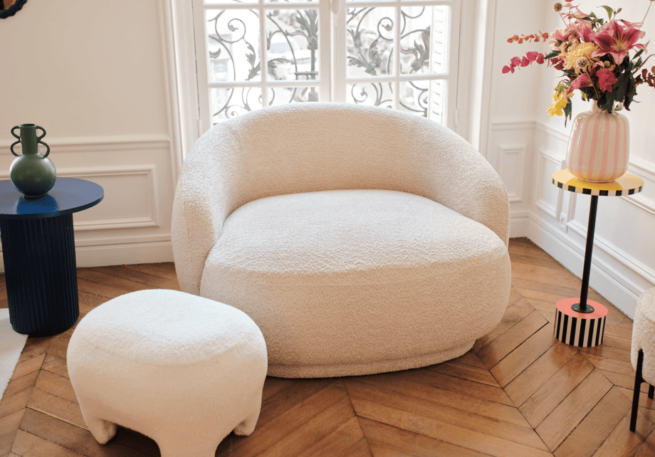 Causeuse Joshua - Fauteuil 2 places en tissu bouclette crème
