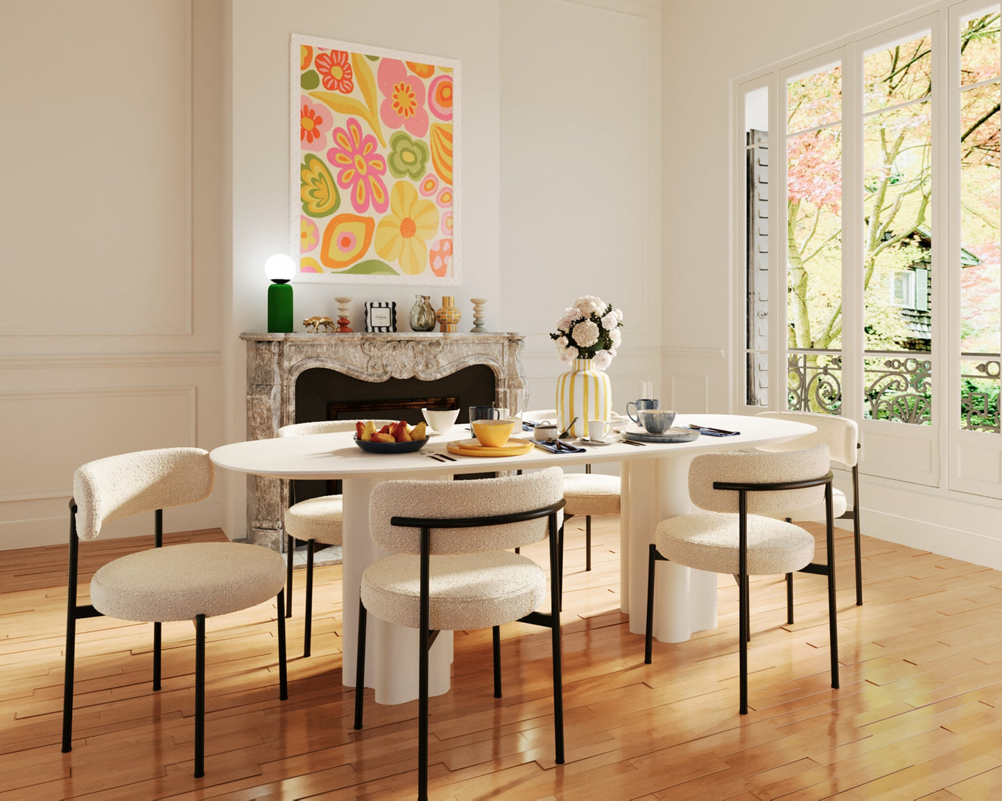 Lot de 2 chaises de salle à manger design moderne, bouclette blanche Julia