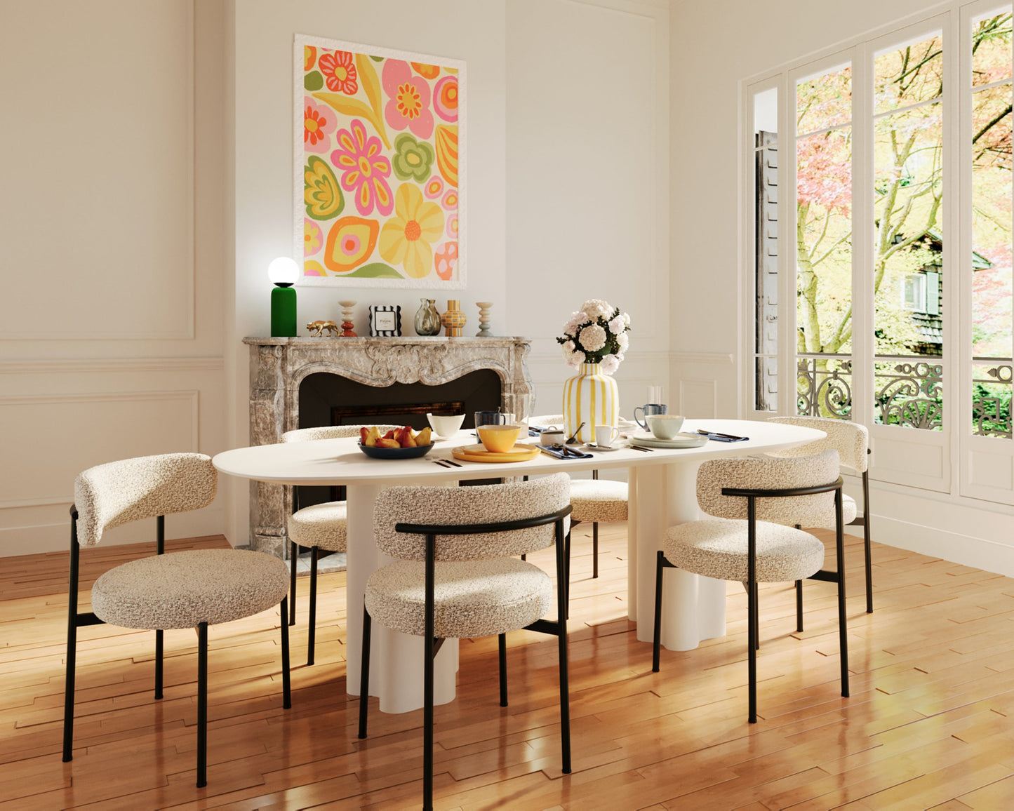 Lot de 2 chaises de salle à manger design moderne, bouclette grise et blanche Julia