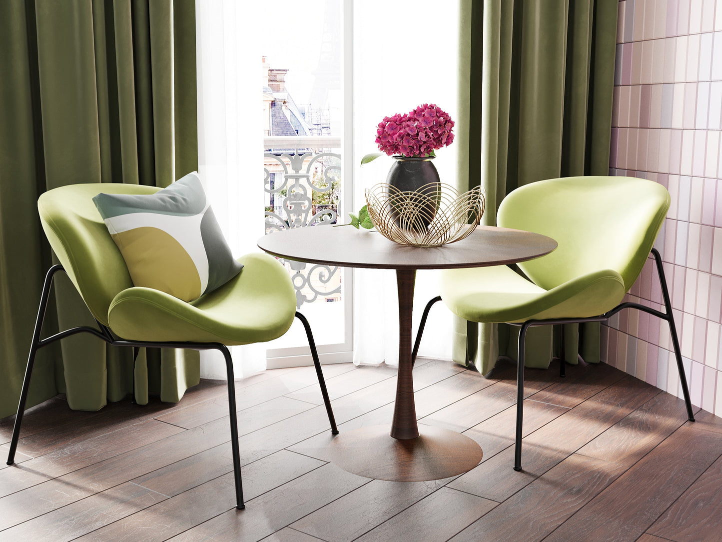 Fauteuil velours vert olive