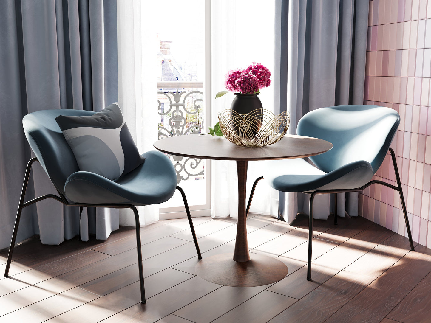 Fauteuil en velours bleu perle