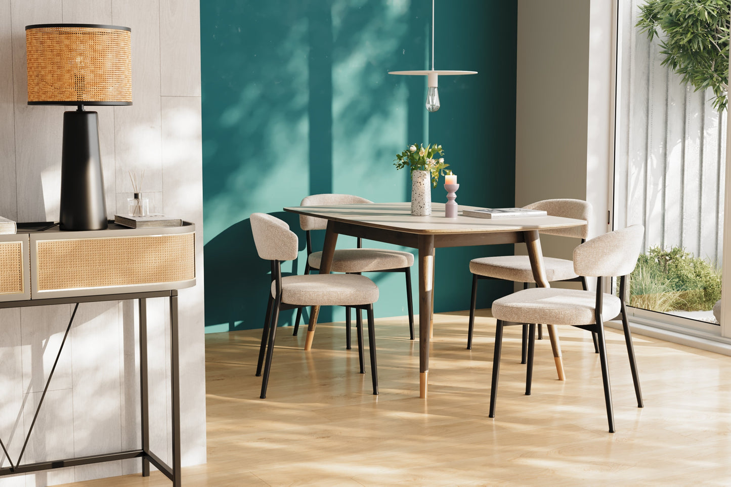 Lot de 2 chaises de salle à manger en velours crème & métal noir Mona