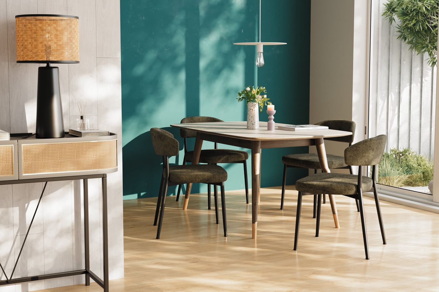 Lot de 2 chaises de salle à manger en velours vert & métal noir Mona