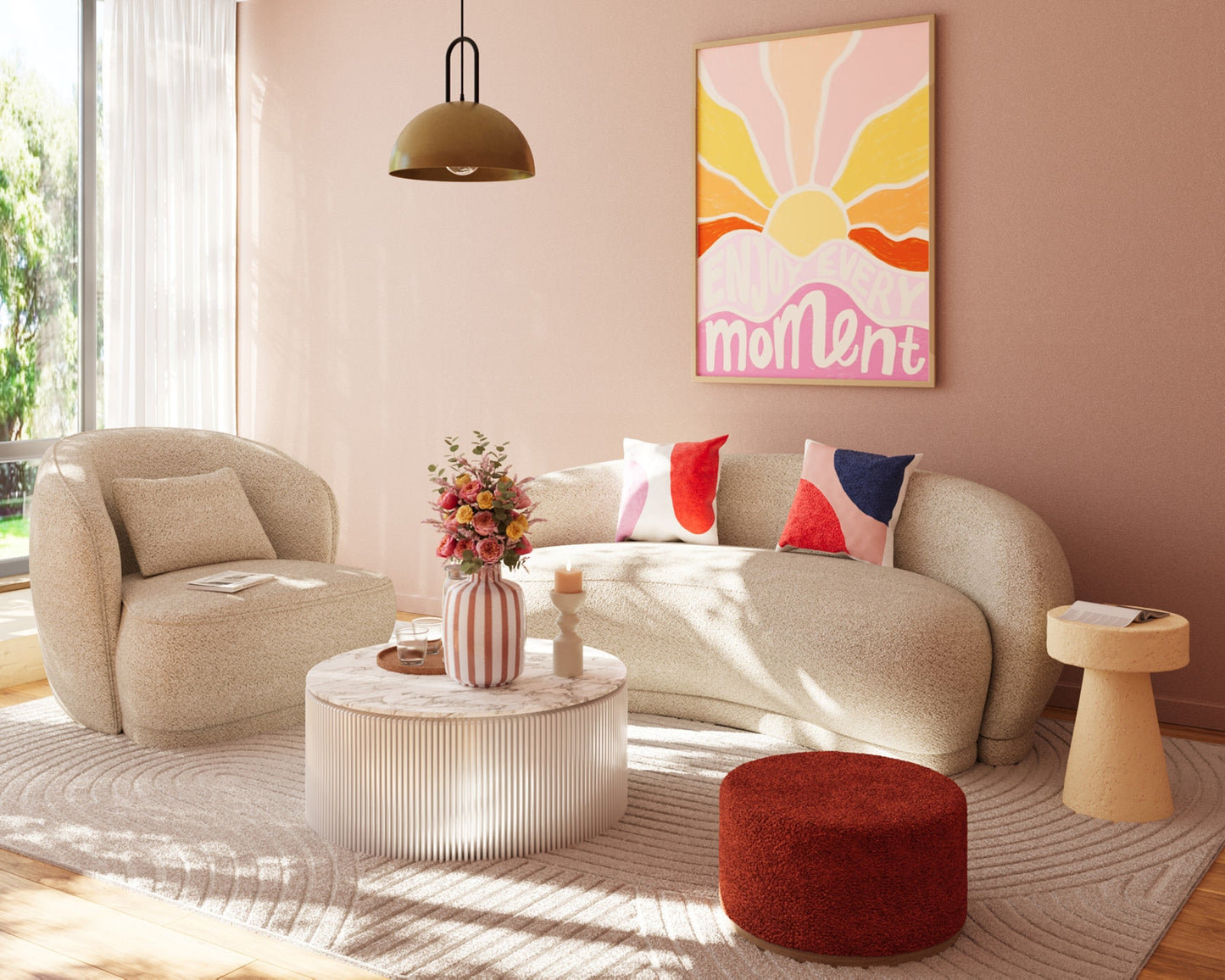 Fauteuil design bouclé beige Pablo