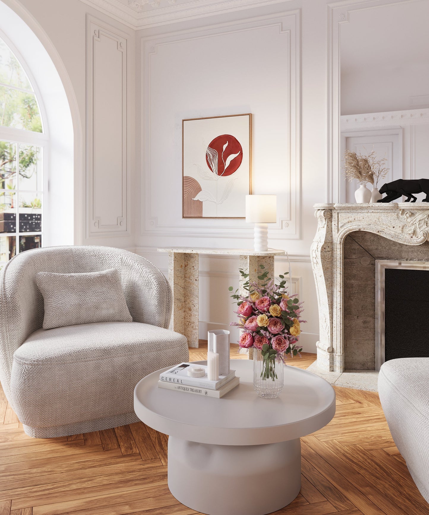 Fauteuil design tissu chenille blanc Pablo
