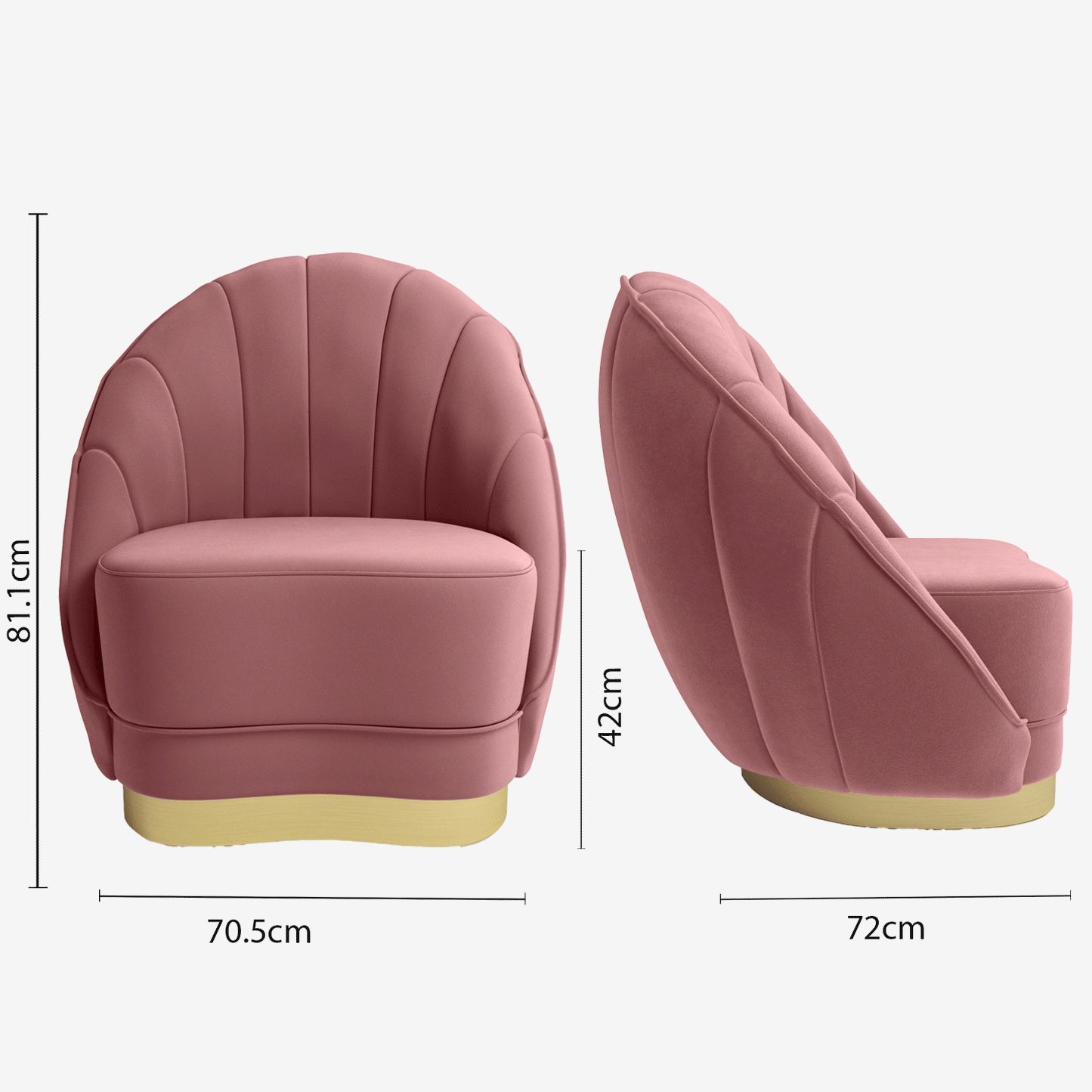 Fauteuil en velours rose vintage, piètement cerclage doré effet laiton