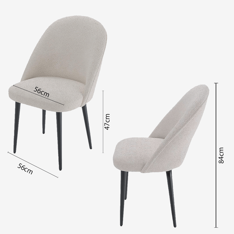 Lot de 2 chaises tissu bouclette & métal noir