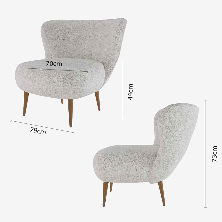 Fauteuil en tissu bouclette gris-crème et bois
