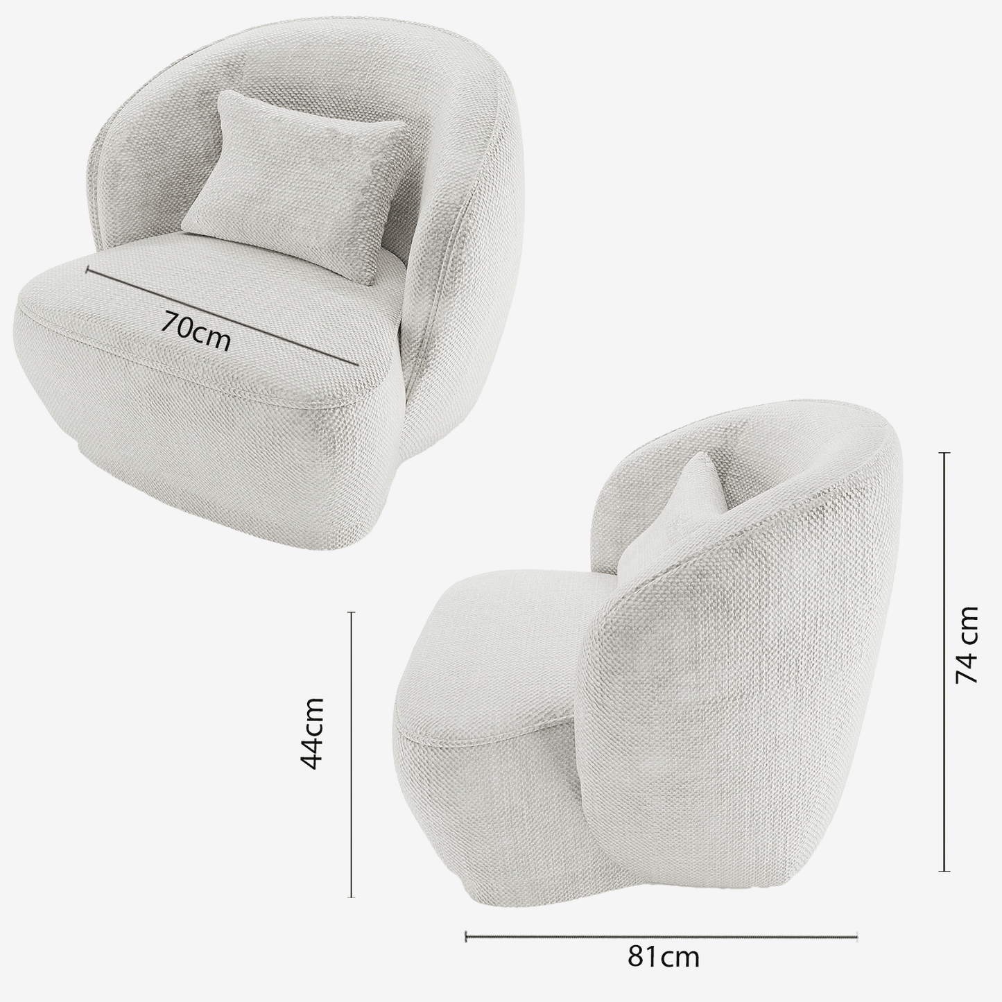 Fauteuil design tissu chenille blanc Pablo