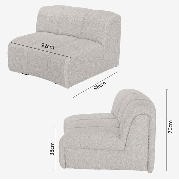 Chauffeuse d'angle pour canapé modulable en tissu bouclette gris-crème Hélène