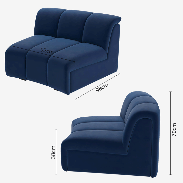 Chauffeuse d'angle pour canapé modulable en velours bleu marine Hélène