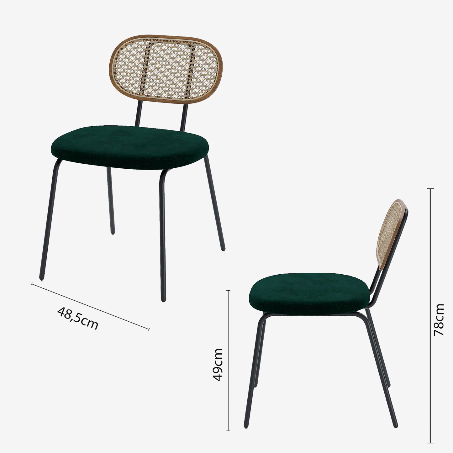 Lot de 2 chaises en rotin et velours vert Gabrielle