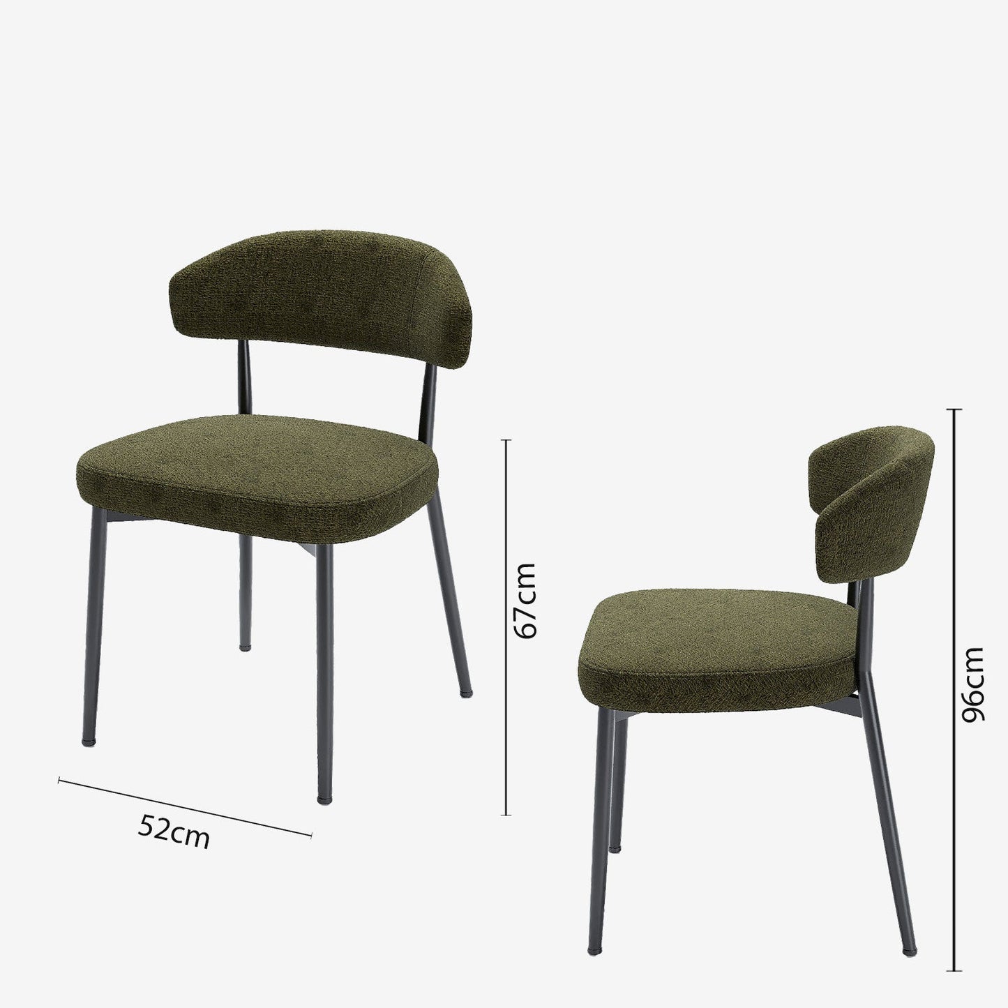 Lot de 2 chaises de salle à manger en velours vert & métal noir Mona