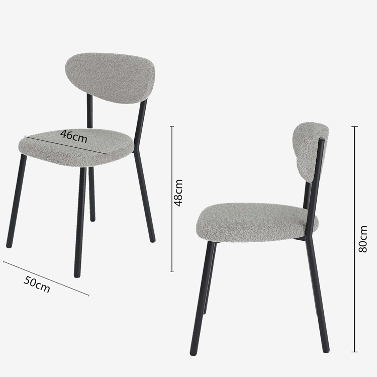 Lot de 2 chaises tissu bouclette pied métal