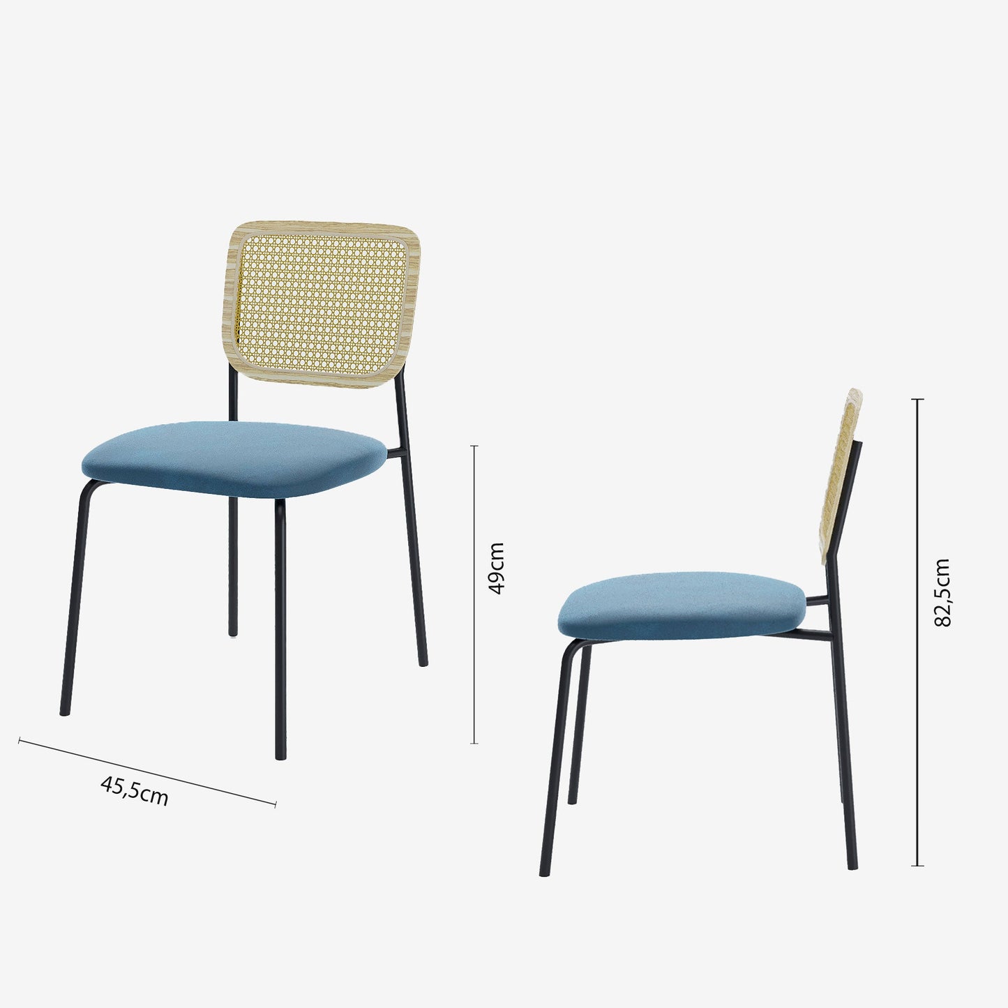 Lot de 2 chaises en rotin et velours bleu Juna