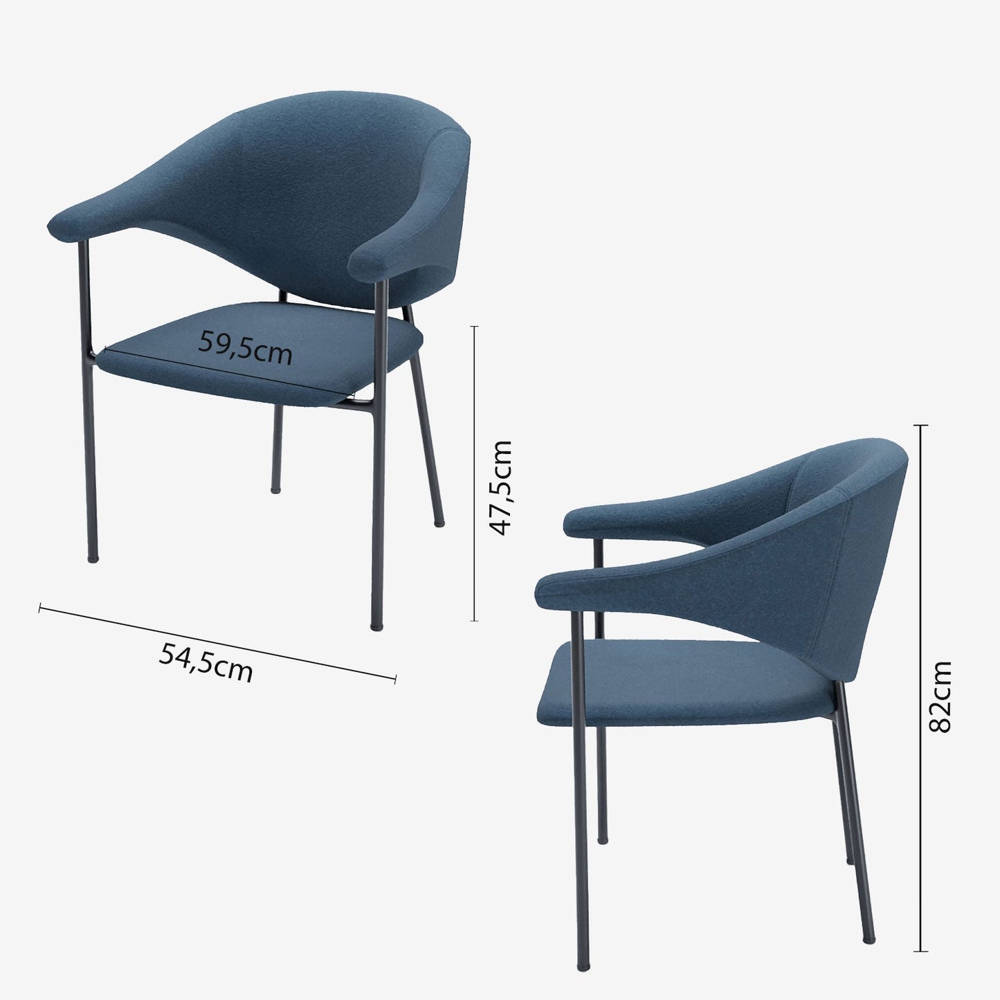 Lot de 2 chaises avec accoudoirs design en velours bleu Jeanne