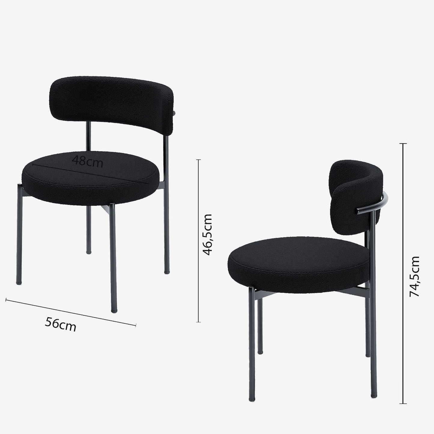 Lot de 2 chaises de table bouclette grise anthracite Scarlett