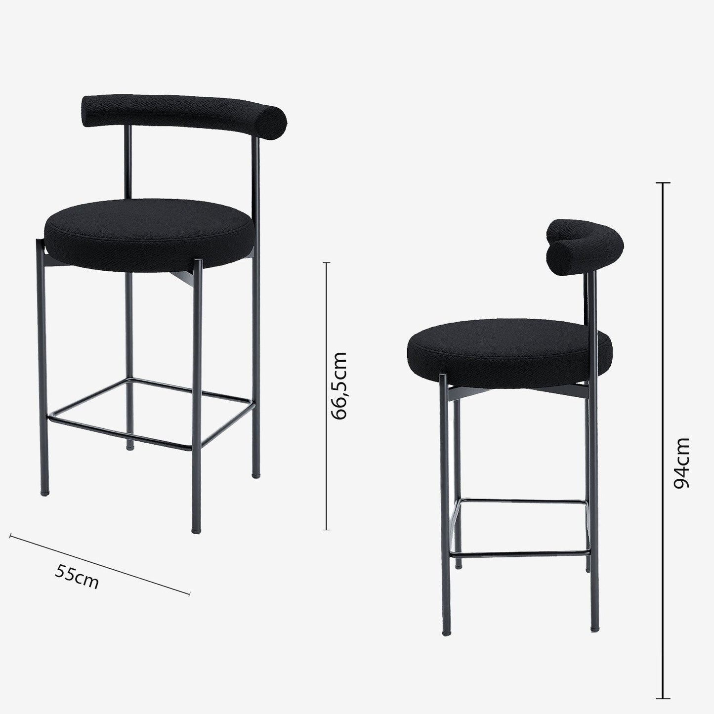 Lot de 2 chaises de bar bouclette grise anthracite Charlotte