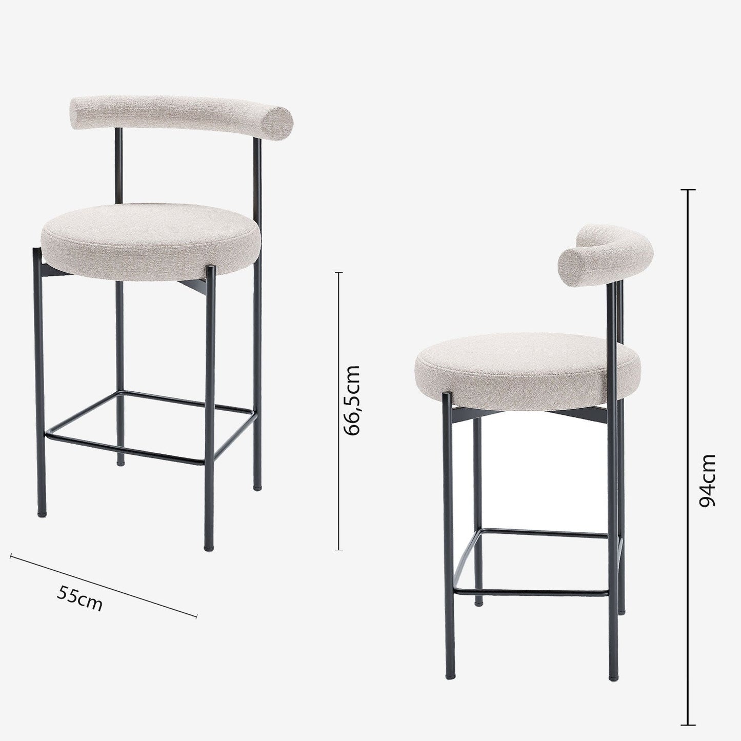 Lot de 2 chaises de bar velours crème Charlotte