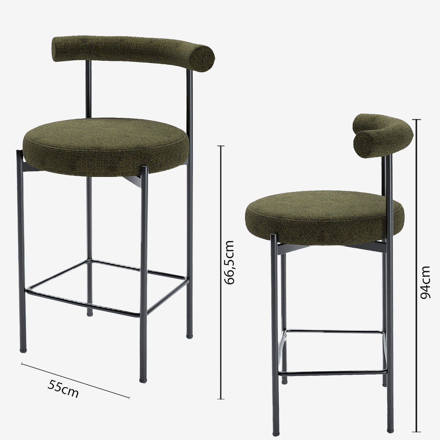 Lot de 2 chaises de bar velours vert Charlotte
