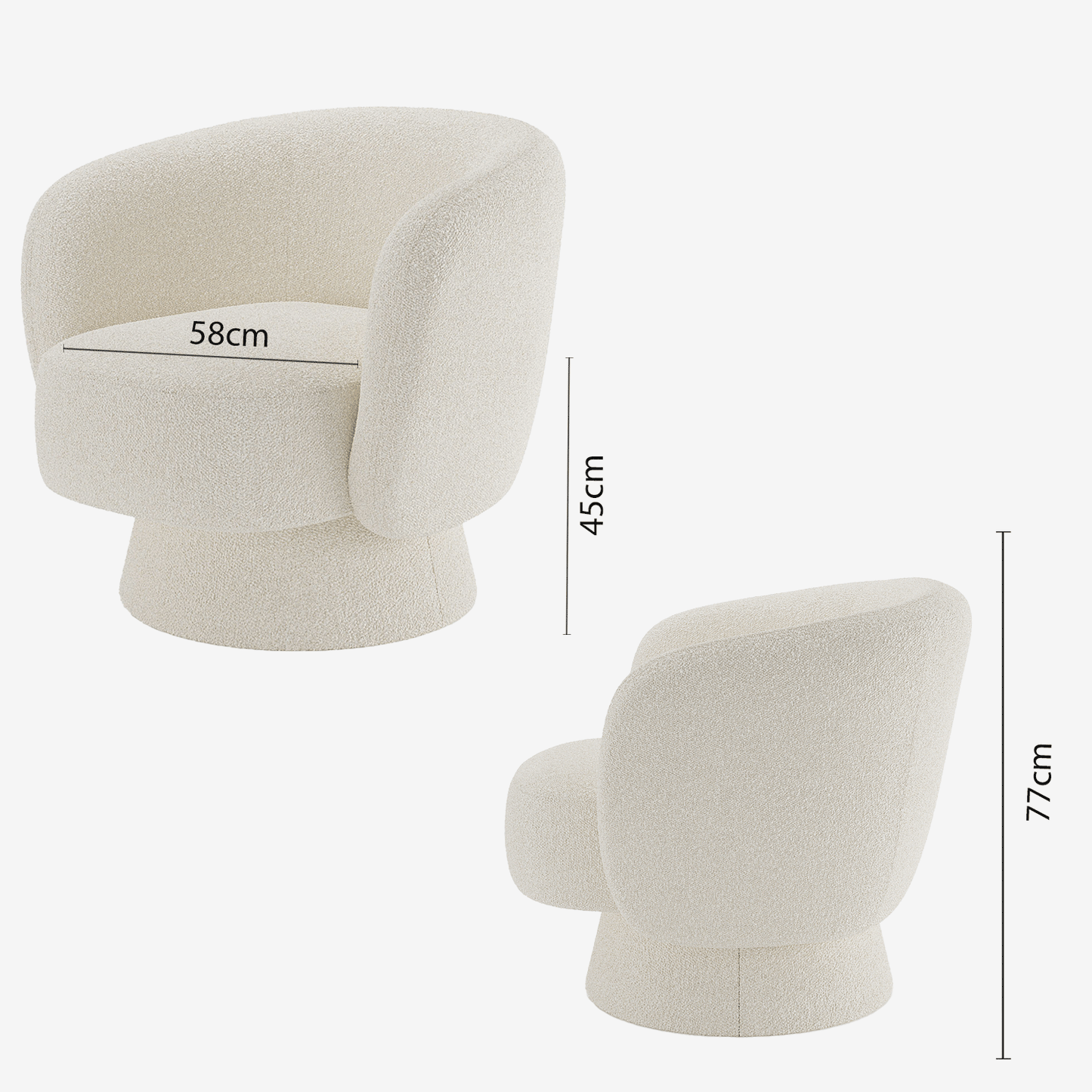 Fauteuil bouclette pivotant couleur crème Salma