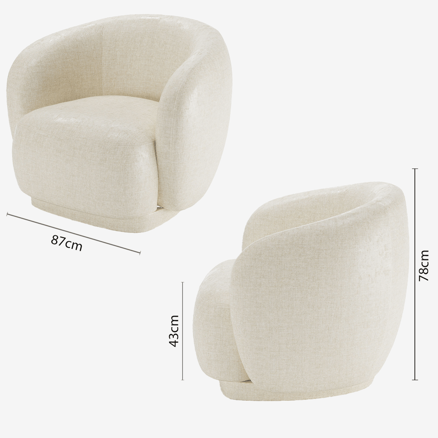 Fauteuil design demi-tonneau en velours vintage crème Victoria