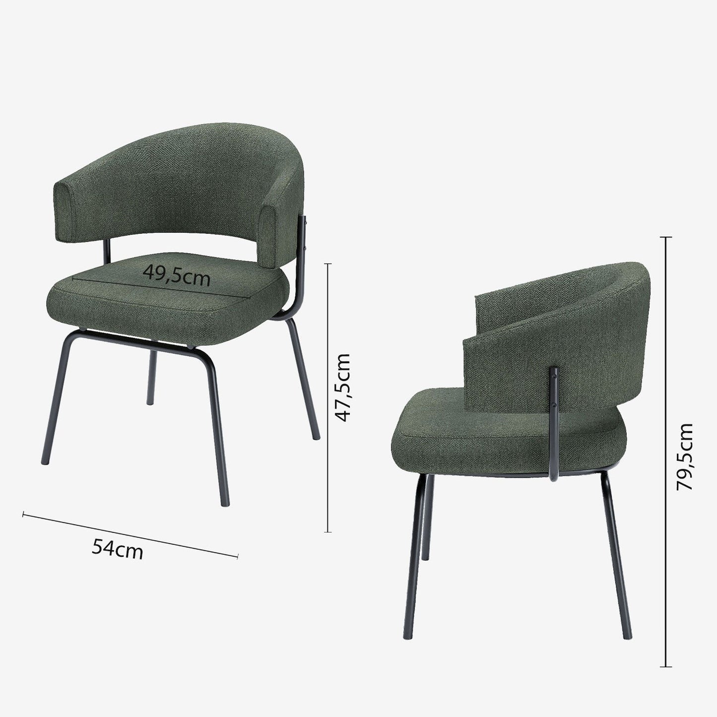 Lot de 2 chaises avec accoudoir tendance en tissu chenille vert Silva