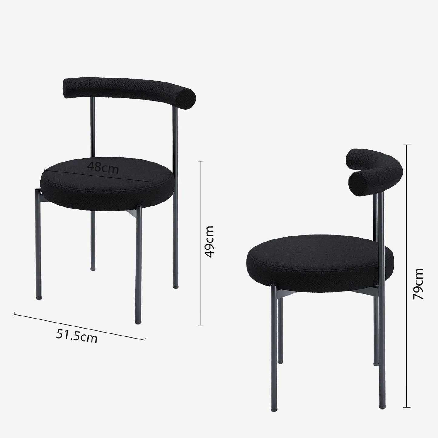 Lot de 2 chaises de salle à manger design moderne, bouclette grise anthracite Julia
