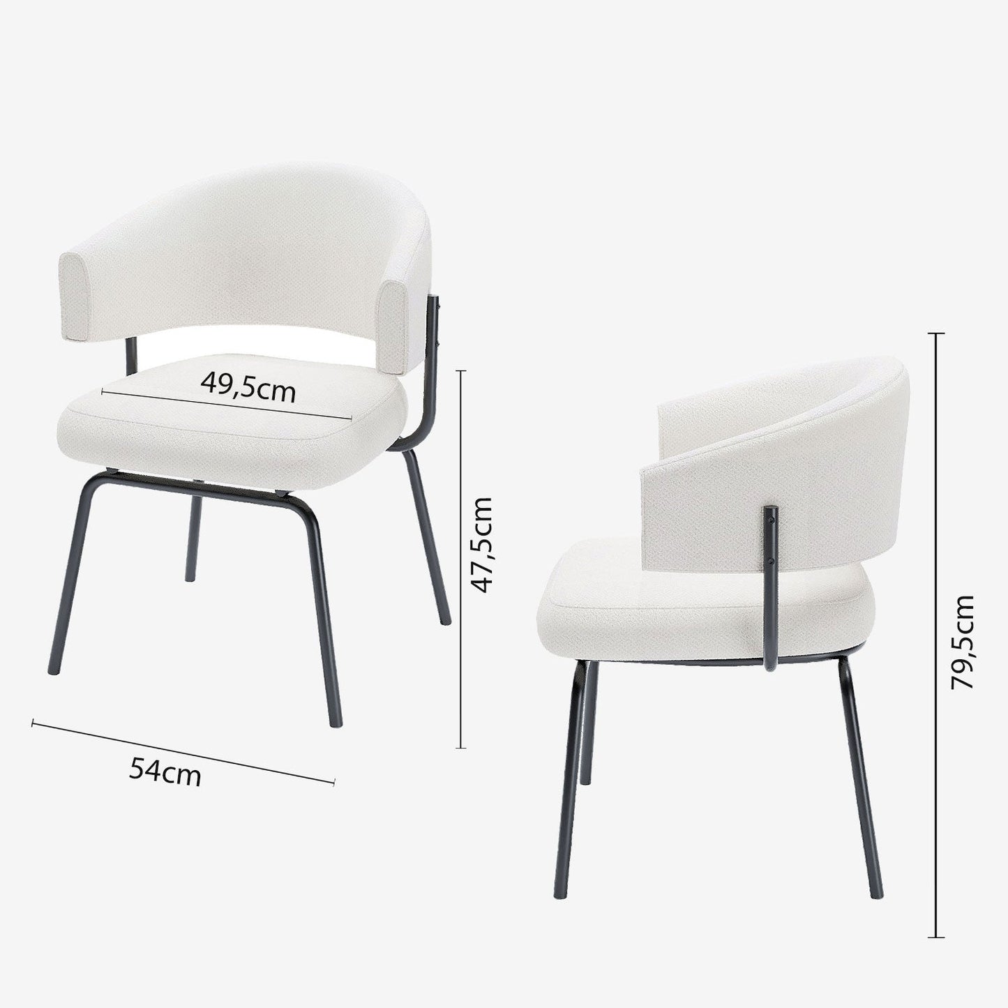 Lot de 2 chaises avec accoudoirs tendance en tissu chenille blanc Silva