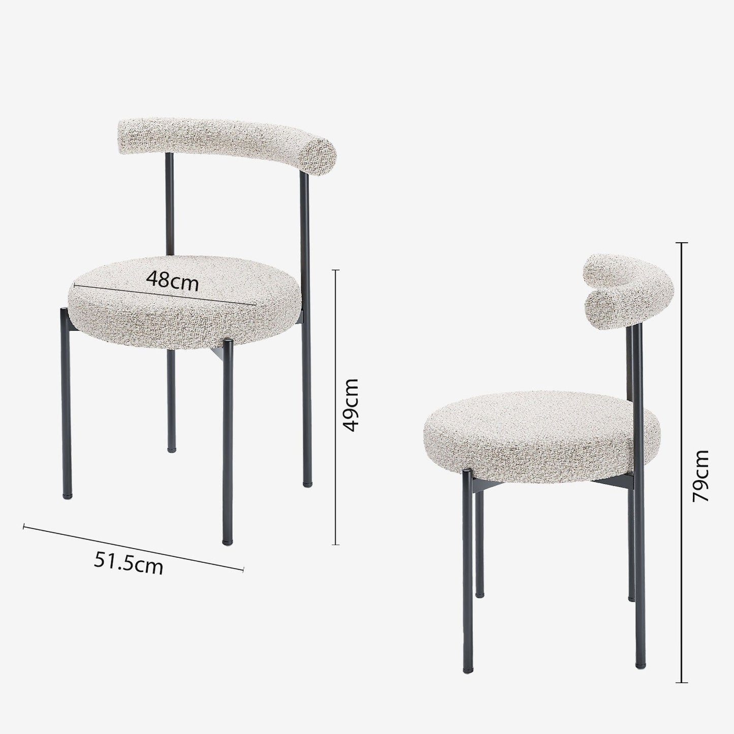 Lot de 2 chaises de salle à manger design moderne, bouclette grise et blanche Julia