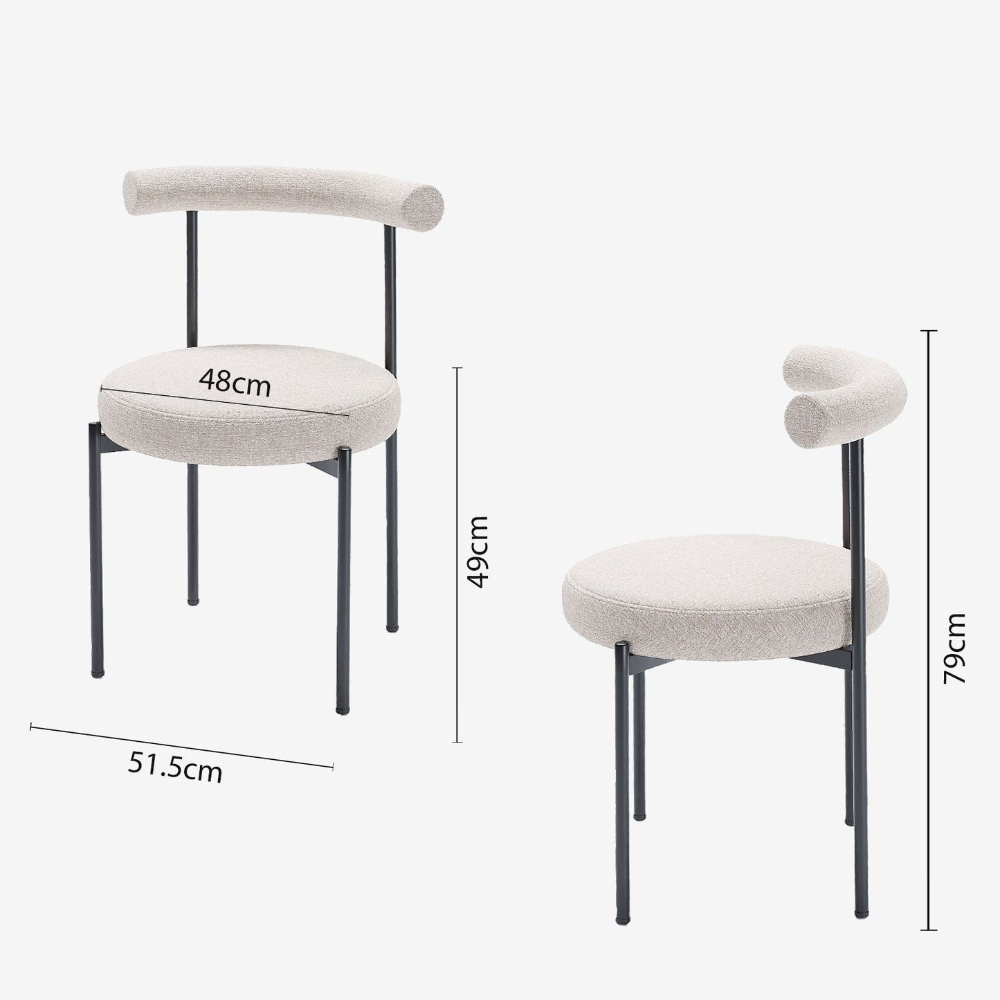 Lot de 2 chaises de salle à manger design moderne, velours crème Julia