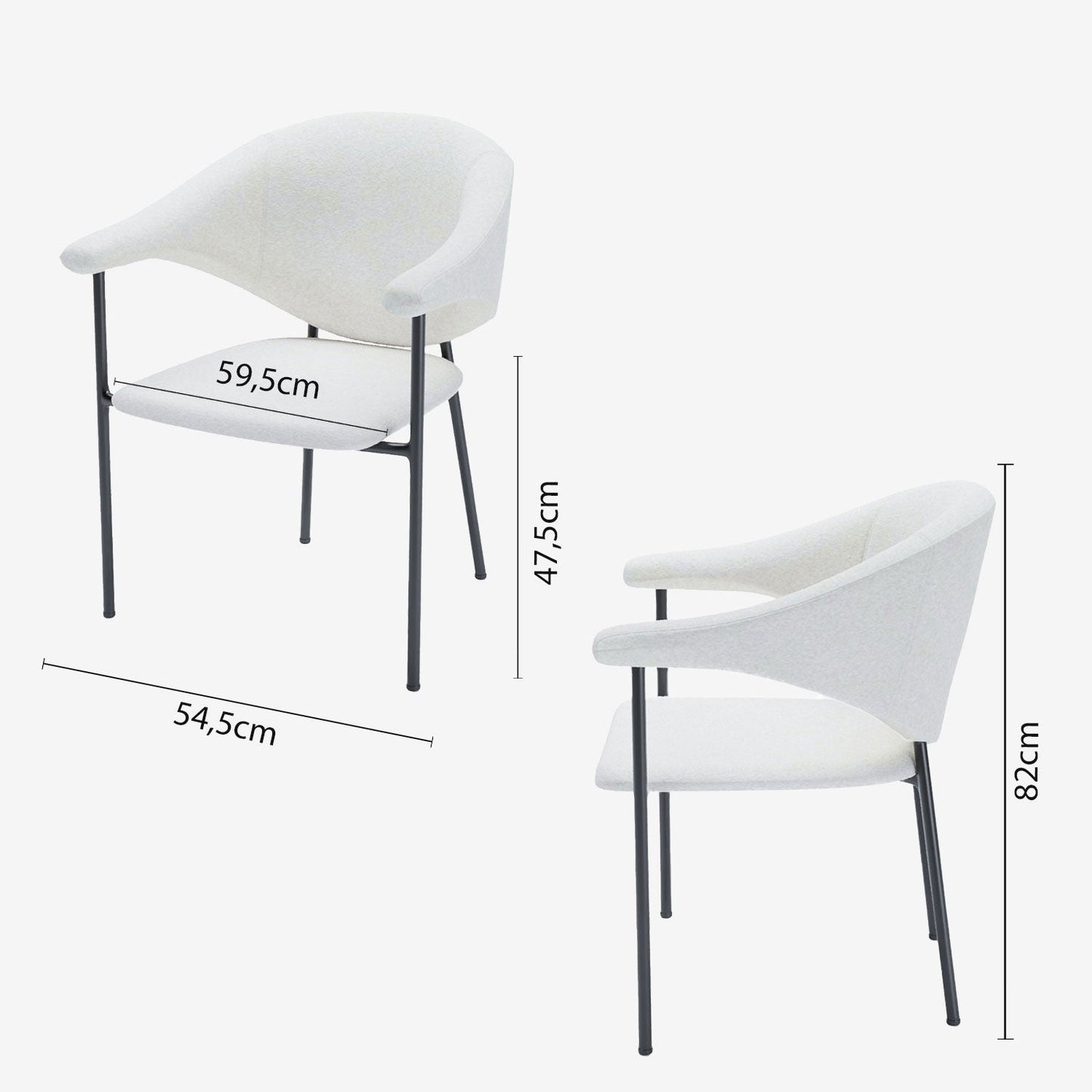 Lot de 2 chaises avec accoudoirs design en velours beige Jeanne